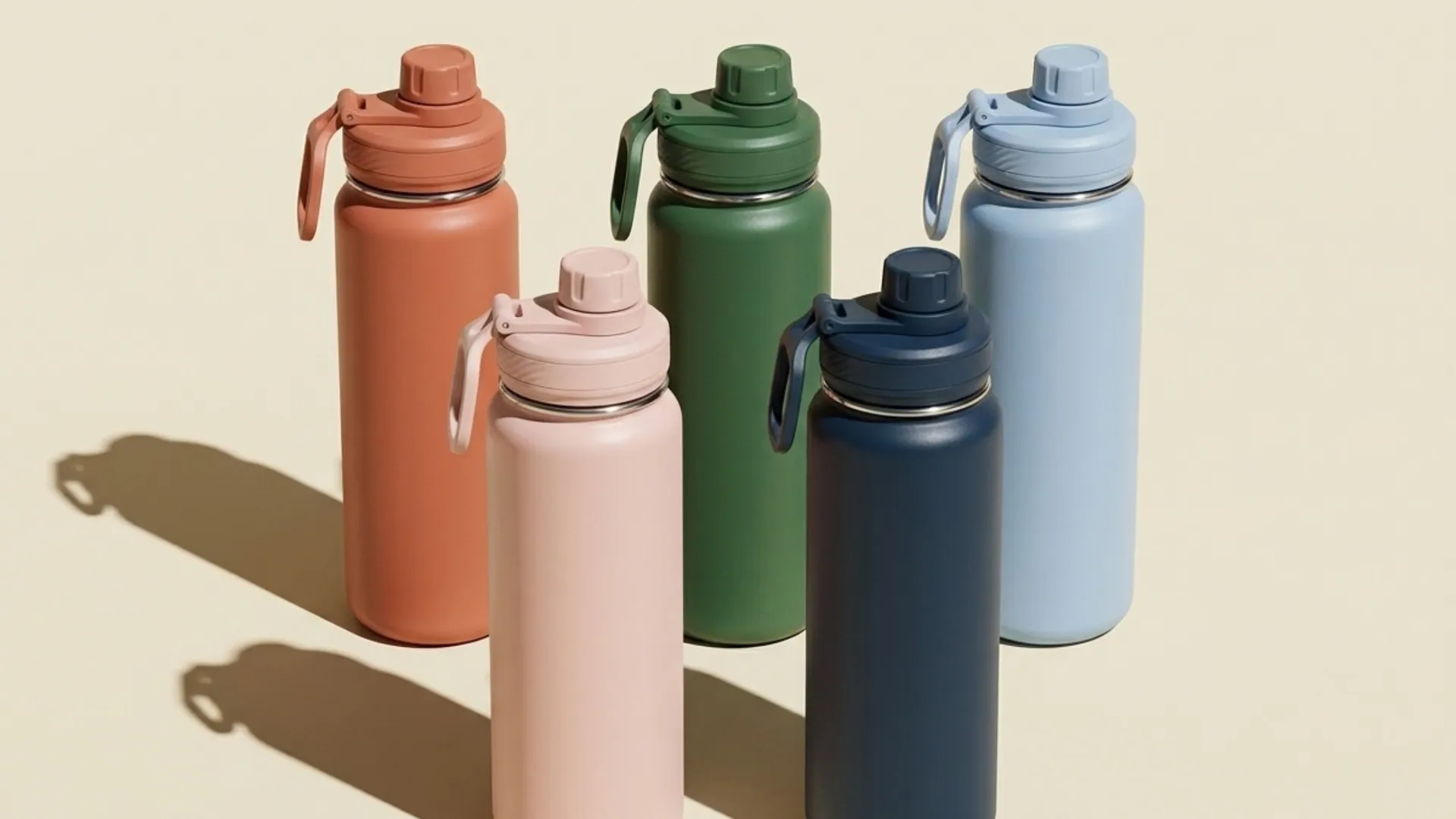 Botellas deportivas de colores con tapa de asa