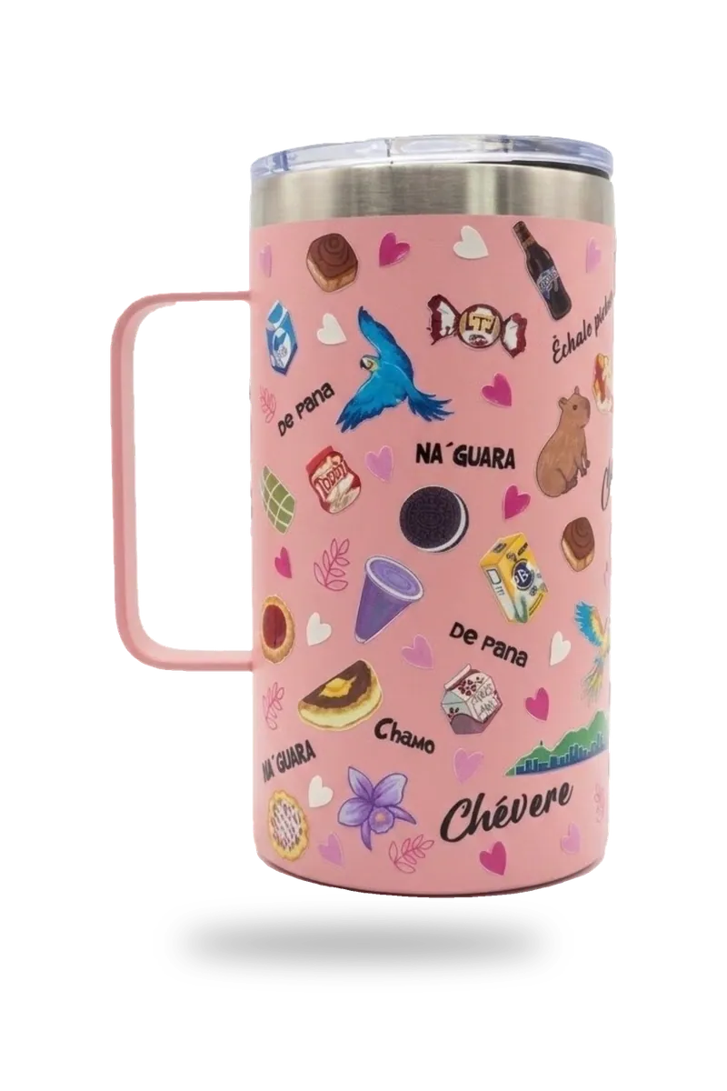 Taza térmica rosada sin fondo